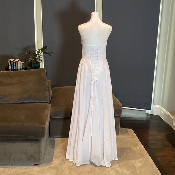 Women’s Elegant White Chiffon Full Length Dress CorsetBack Leg Slit Size 2 *READ - Picture 5 of 12